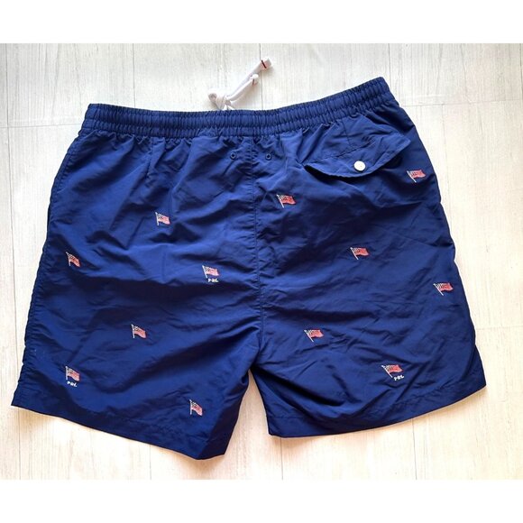 Polo Ralph Lauren Men's Larger Navy Swim Trunks Embroidered American Flag Print - Picture 4 of 12